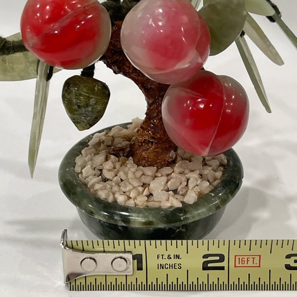 Vintage Asian Mini Bonsai Jade Leaves & Natural Stone Peach Tree Hand Carved - Picture 7 of 15